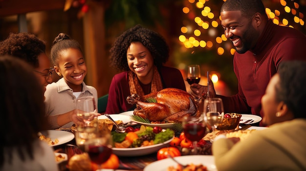 Happy Family celebrating Thanksgiving at the table