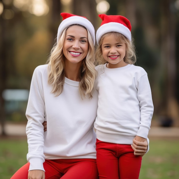 幸せな家族の陽気な若い女性と彼女の息子がクリスマスのコンセプトを笑顔