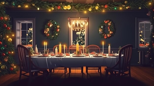 Happy family christmas dinner celebrating holiday Generative Ai