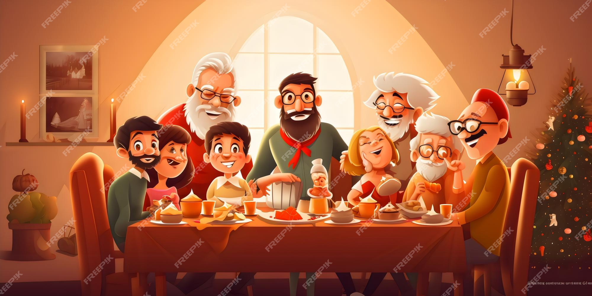 Premium AI Image Happy Family Christmas Dinner Party premium-ai-image-happy-family-christmas-dinner-party
