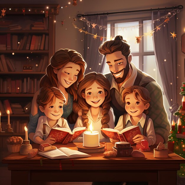 Happy family in a cozy home in christmas