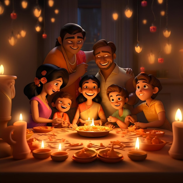 Happy family diwali celebration