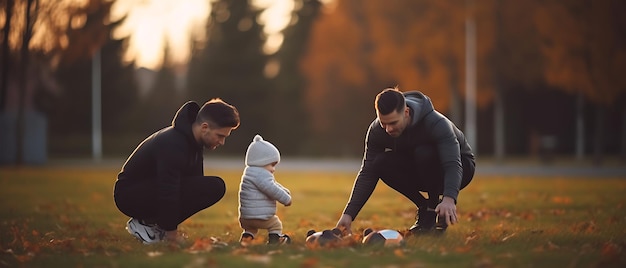 Foto famiglia felice che fa allenamento fitness al mattino