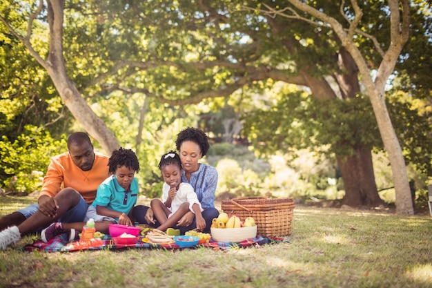 Happy family eating together