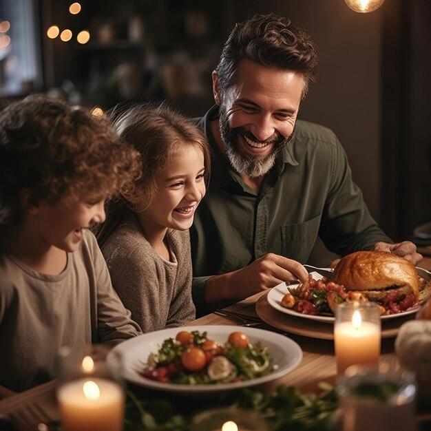 Happy family enjoying a homecooked meal