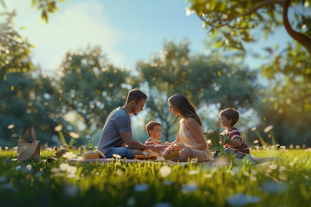 Happy family enjoying a picnic in the park