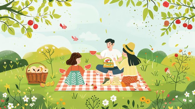 Photo happy family enjoying a picnic in the park