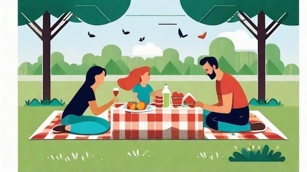 Happy Family Enjoying Picnic in the Park