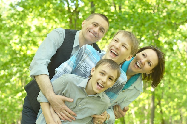 Happy family enjoying a walk in the fresh air