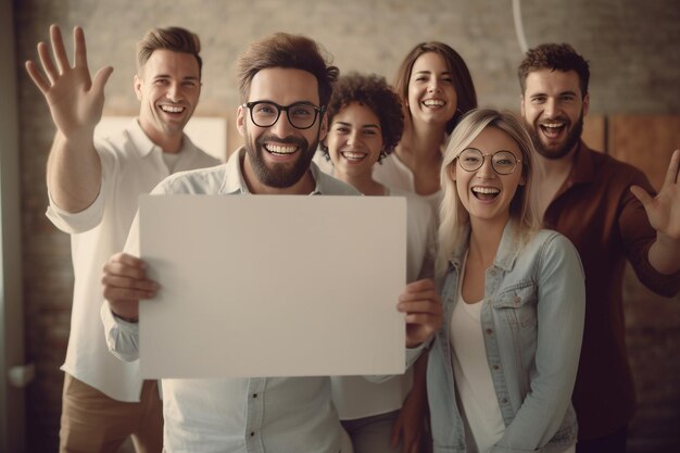 Happy family of five with young kids blond mom bold beard dad and baby girl in white Generative AI