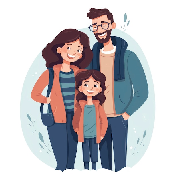 Photo happy family flat vector on white background style raw