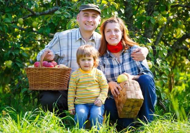 Happy Family in the garden harvest apples