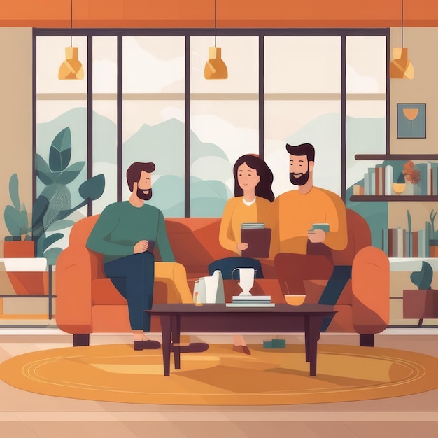 Happy Family Gathering in Modern Living Room