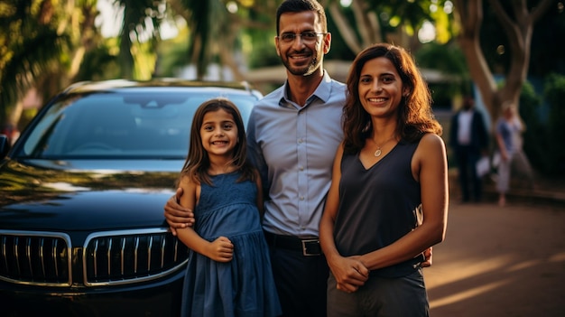 Happy family getting ready for road trip on a sunny day