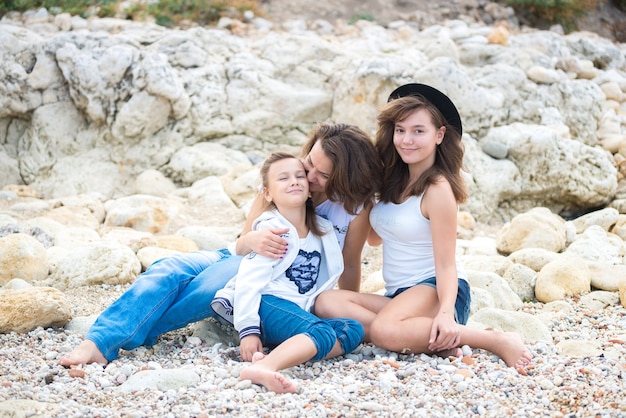 Happy Family Having Fun on Beautiful Sunny Beach.