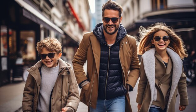 Happy family having fun outdoor after shopping