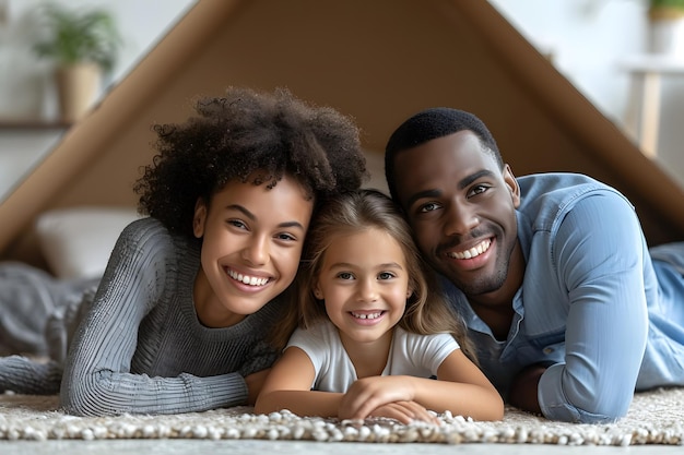 Photo happy family having fun time at home