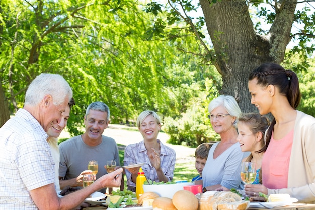 Famiglia felice che ha picnic nel parco