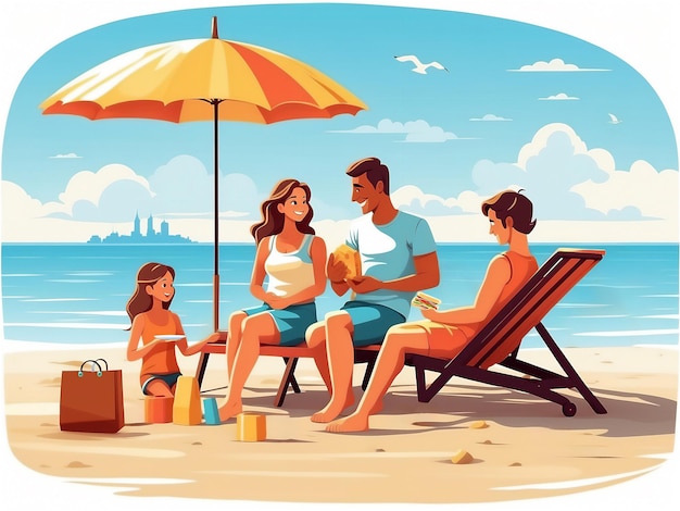 Happy family having a rest on a summer beach