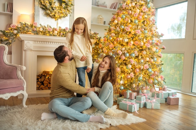 Happy family at home during Christmas