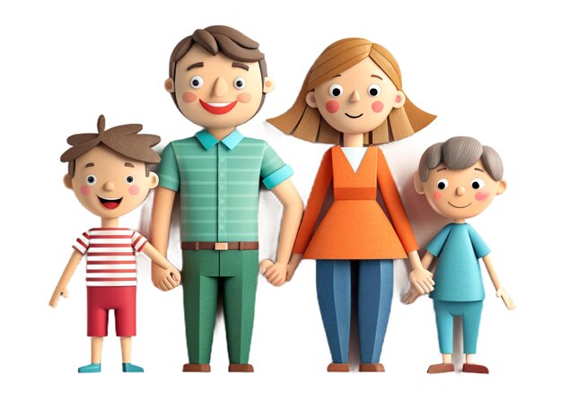 Photo happy family at home paper art style