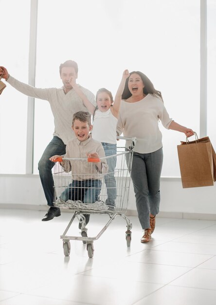 Happy family is ready to shop shopping concept