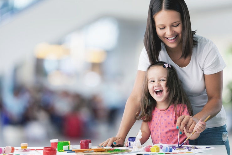 Photo happy family kid mom babysitter parent teacher