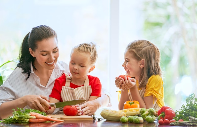 Happy family in the kitchen.