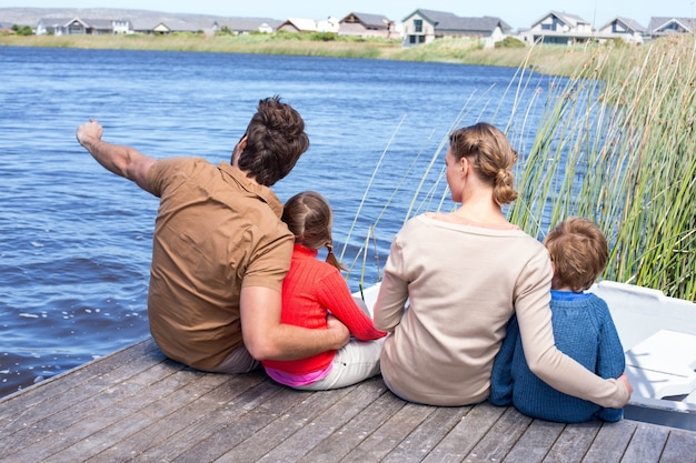 Happy family at a lake