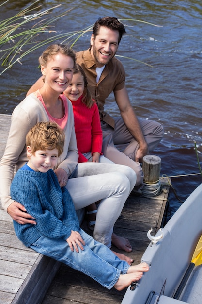 Happy family at a lake