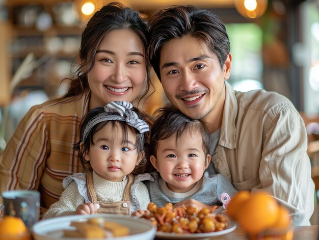 Photo happy family meal in dining room