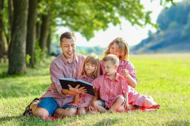 Happy family in nature