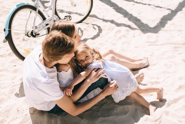 Photo happy family outdoors spending time together