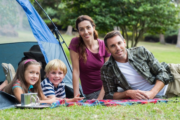 Happy family in the park together