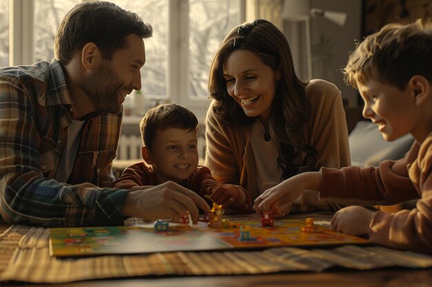 Foto famiglia felice che gioca a giochi da tavolo