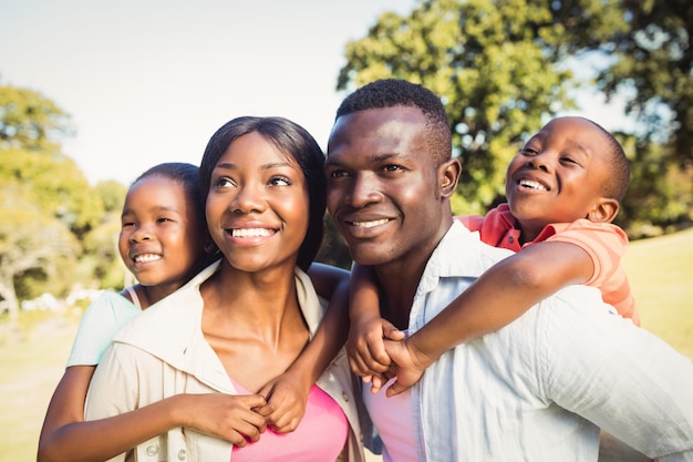 Happy family posing together