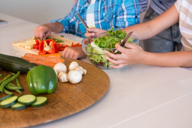 Happy family preparing lunch together