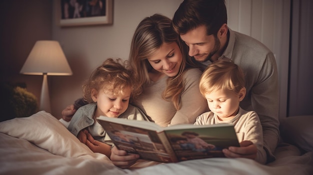 Photo happy family reading together