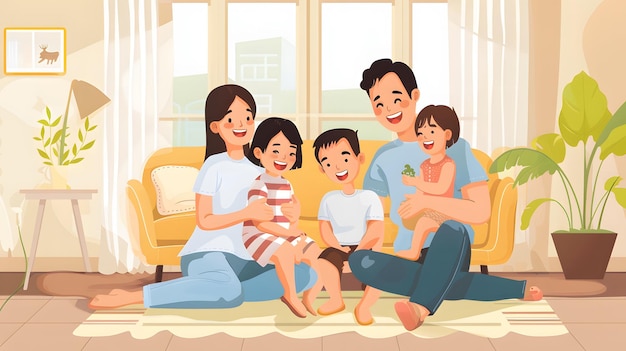 Photo happy family relaxing at home on the couch together