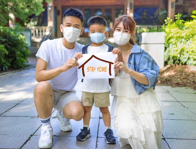 Happy family remained at quarantine selfisolation Stay Home Safe Campaign concepts