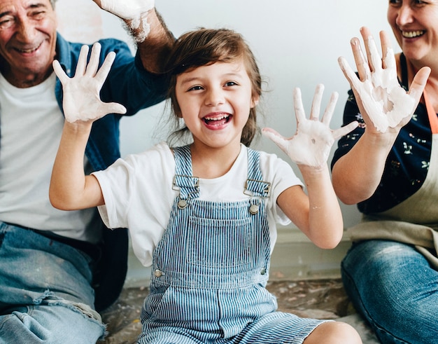 Happy family renovating their house