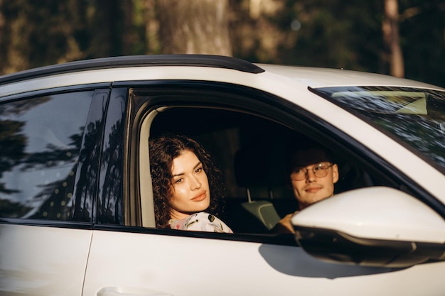 Happy family ride in the car