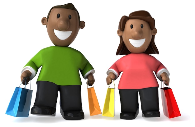 Photo happy family shopping - 3d illustration