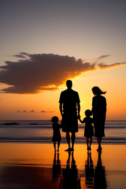 A happy family silhouette