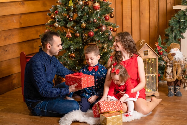 Happy family spending Christmas at home