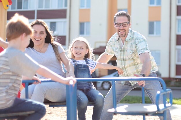 Happy family spends their free time togetherfamily holiday concept