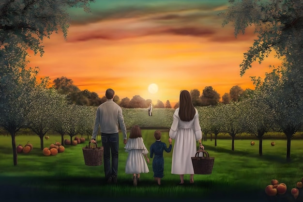 Happy family at sunset Neural network AI generated