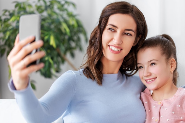 happy family taking selfie by smartphone at home