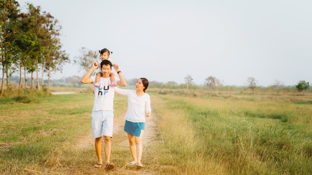 A happy family of three people