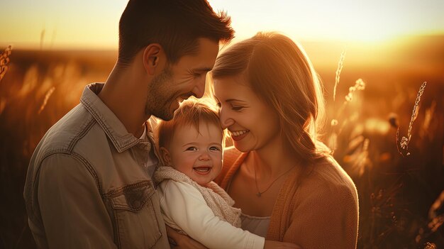 Happy family together parents with their little baby AI generative